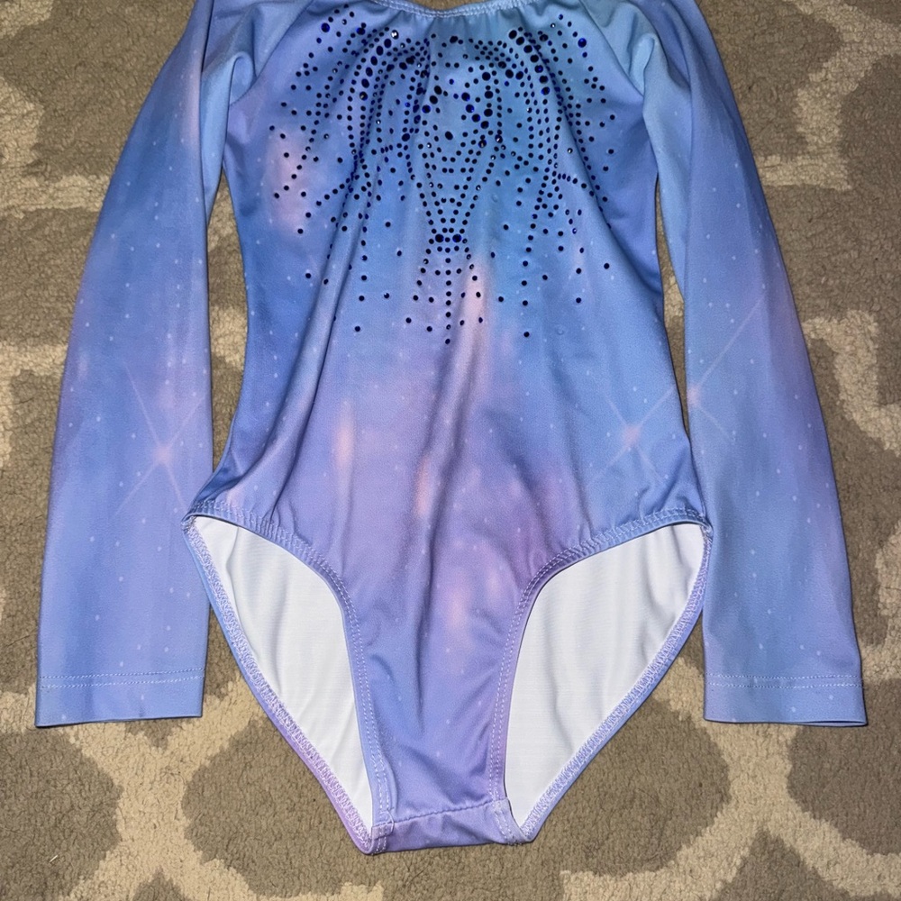 Blue and Purple Long Sleeve Bodysuit with Rhinestone Embellishments